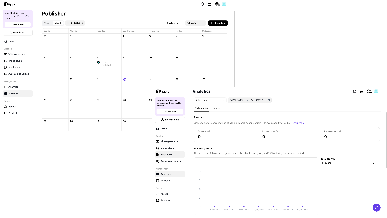 Auto-publishing and analytics in Pippit