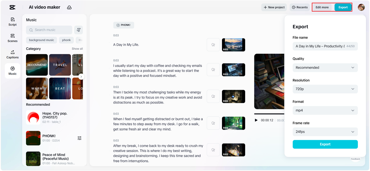 Export animated video