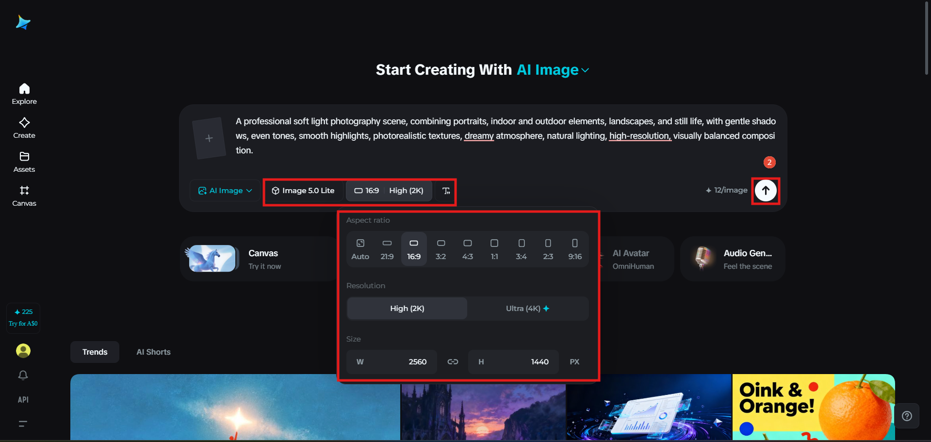 Adjust settings and generate