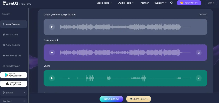 EaseUS Online Vocal Removerでカラオケ曲を作成