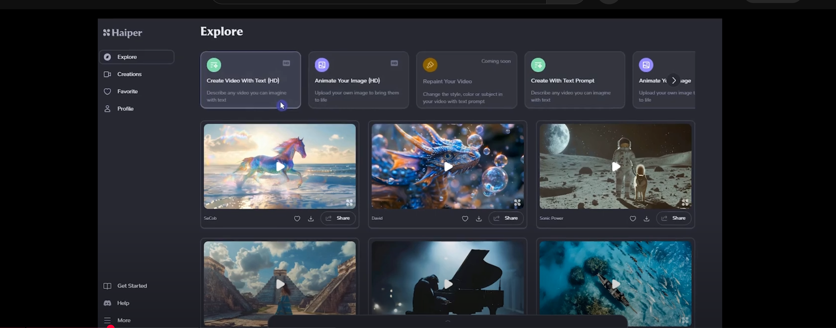 Haiper AI ana sayfası