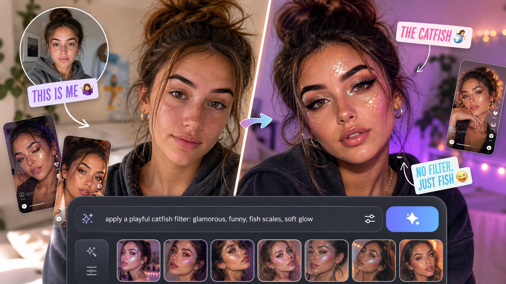 Catfish filter Instagram soft glam reference edit