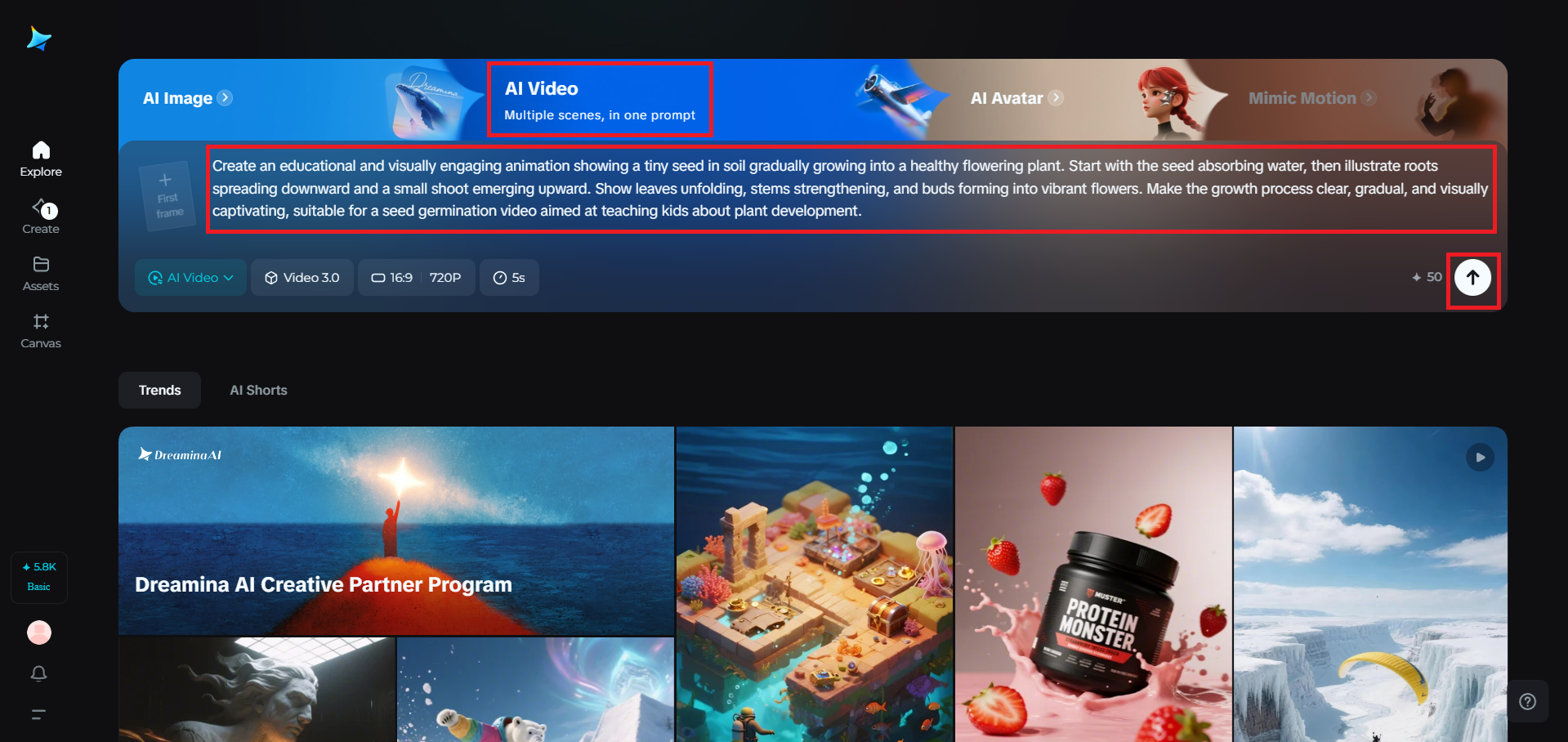 Text-to-video generator feature in Dreamina