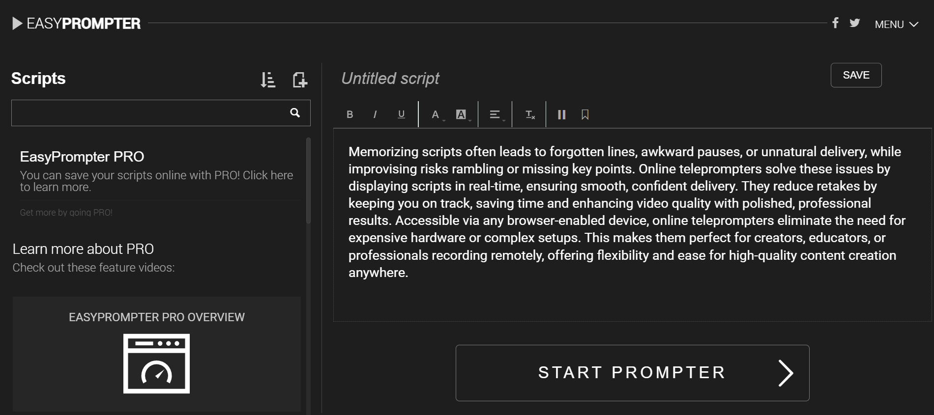 EasyPrompter interface