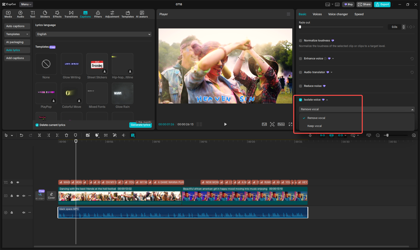 CapCut'ta şarkının vokallerini kaldırın.