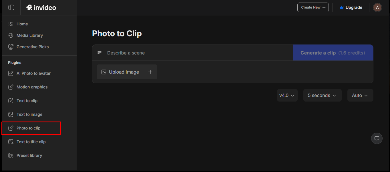 Schnittstelle von Invideo AI - ein zuverlässiger Online-Foto-zu-Video-Konverter