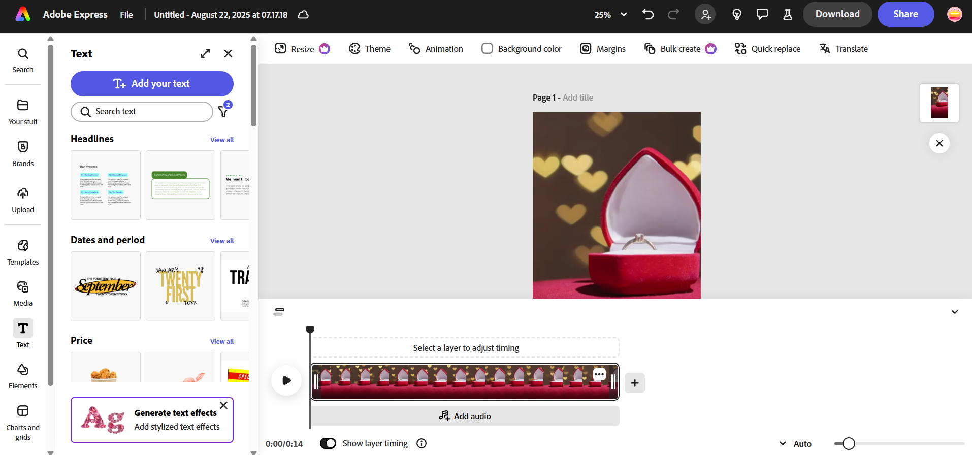 Adobe Express interface