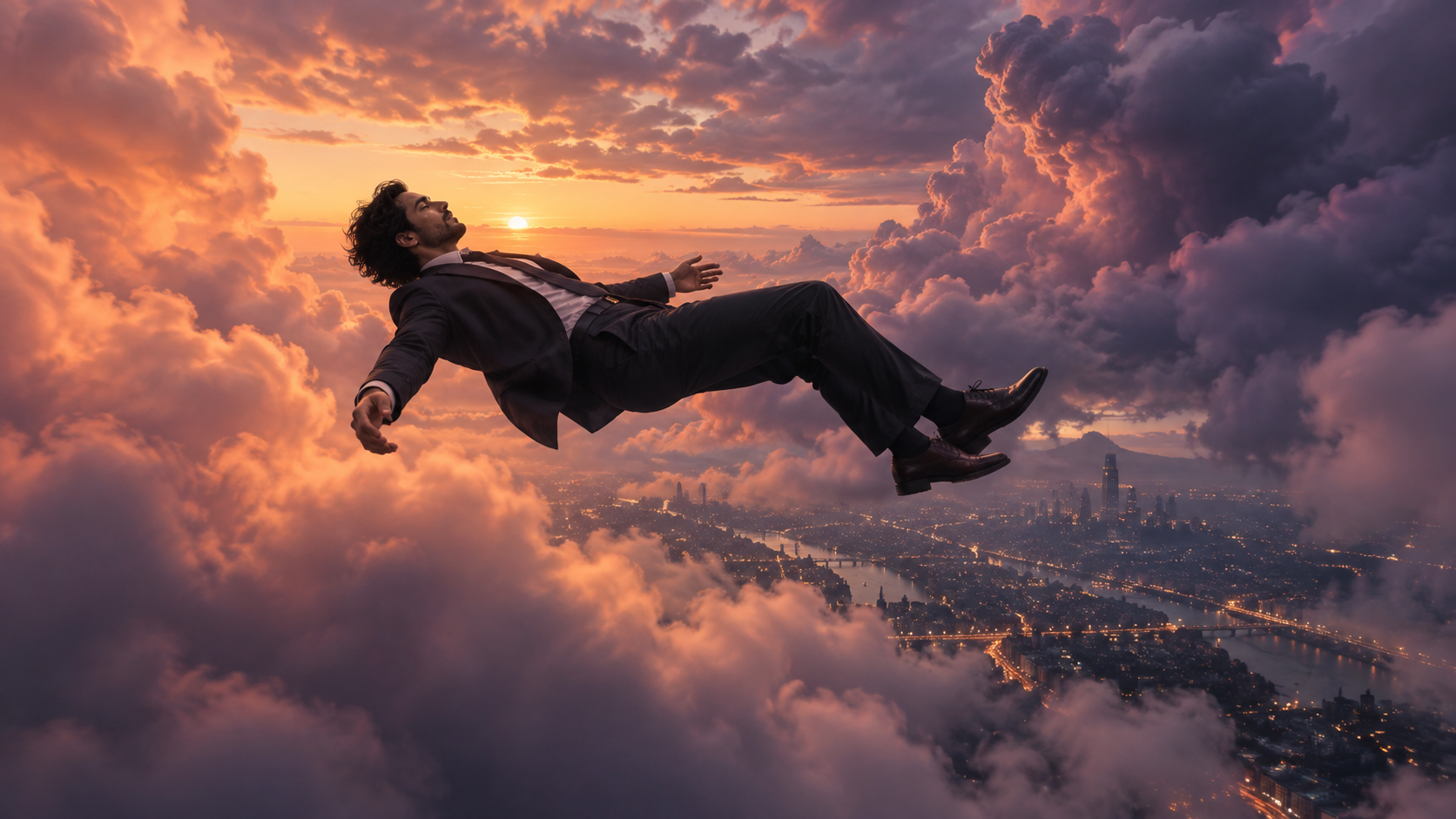 AI Wolke fallen: Sonnenuntergang Drift über City Lights