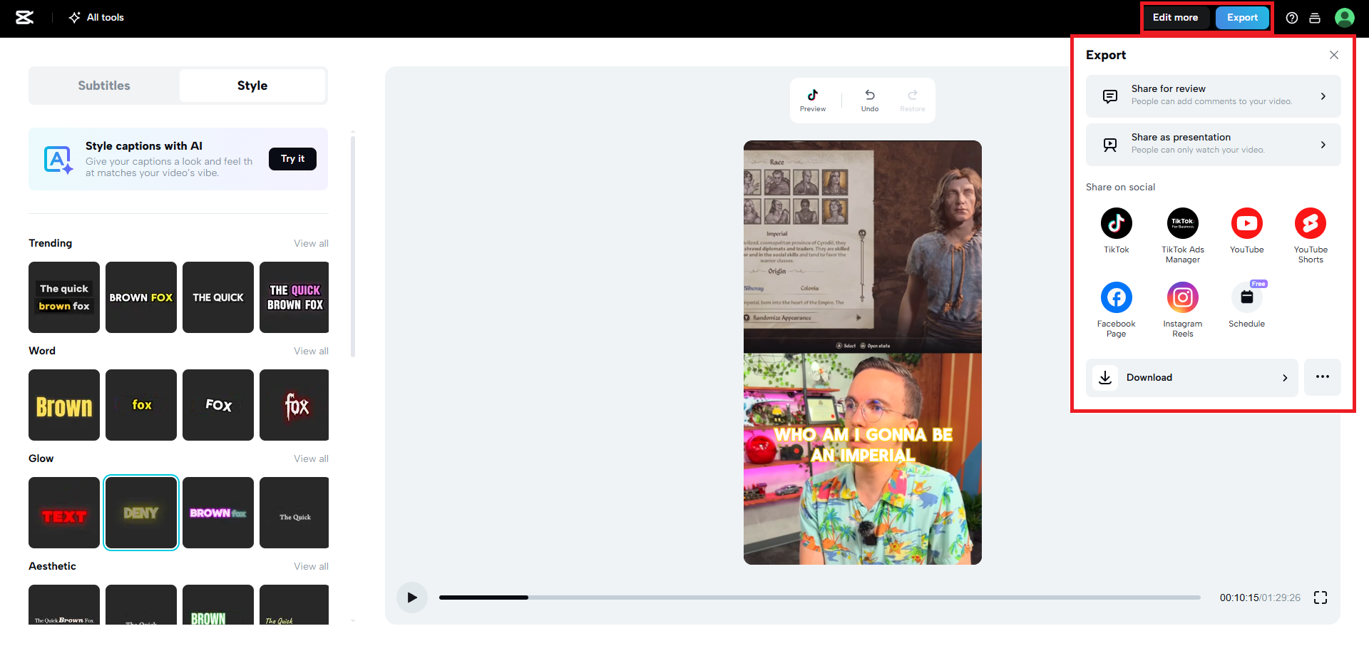Export your subtitled video