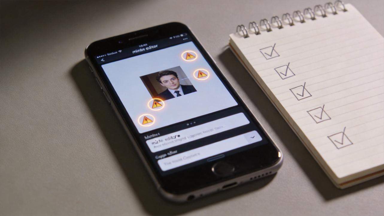 Phone with meme editor open beside a checklist notebook