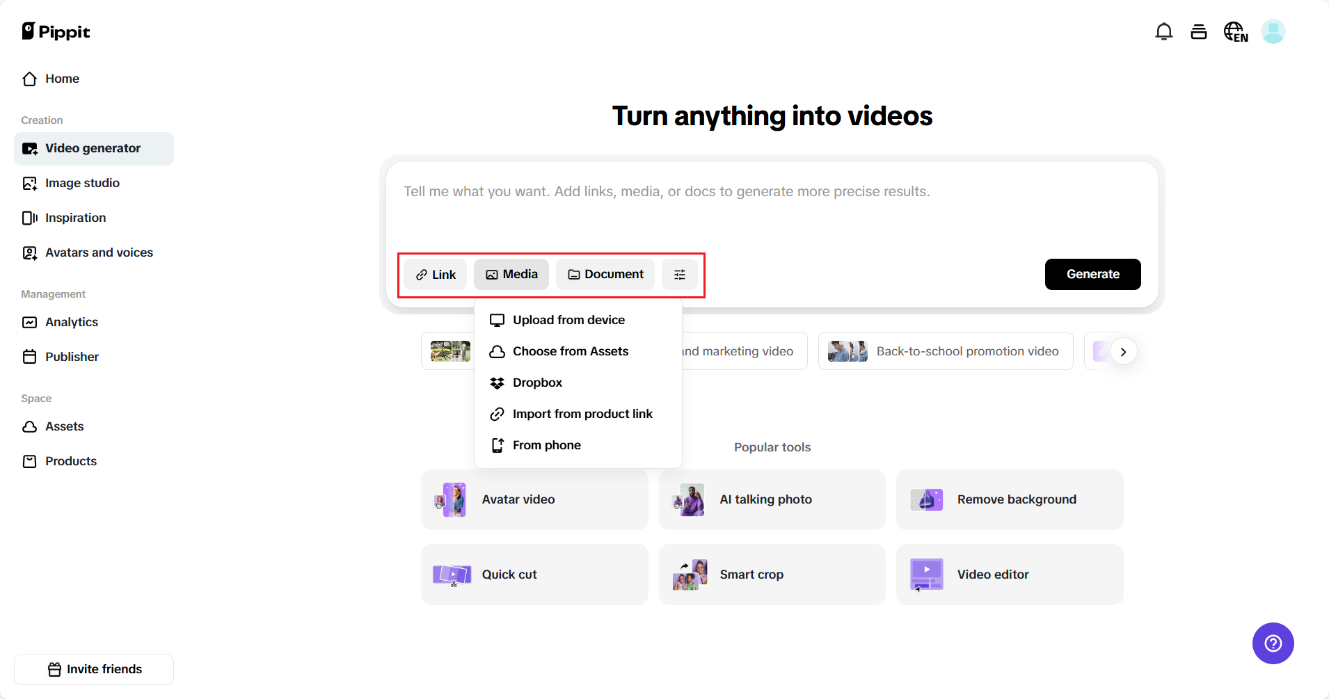 Generating UGC video on Pippit