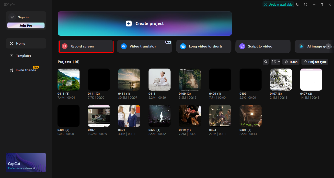 Nahrávání obrazovky pomocí editoru videa CapCut