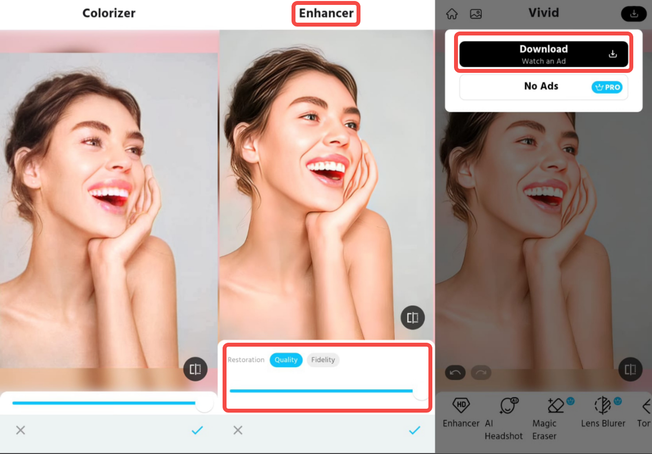 Herunterladen des bearbeiteten Bildes aus dem Vivid AI Photo Enhancer