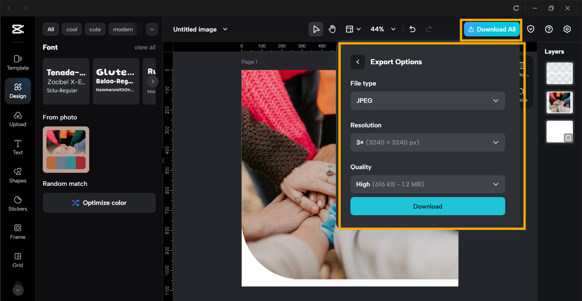 Export photo on CapCut interface — basic photo editor