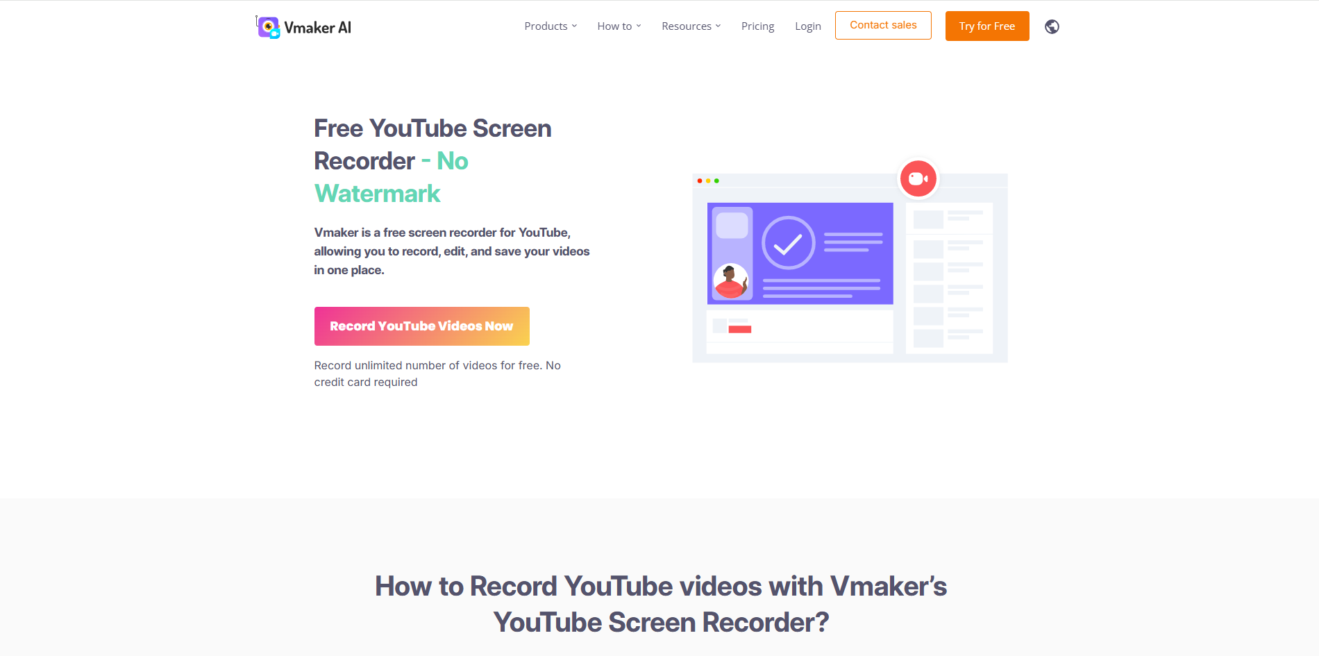 A Vmaker AI felülete - az egyik legjobb képernyőfelvevő a YouTube-videókhoz