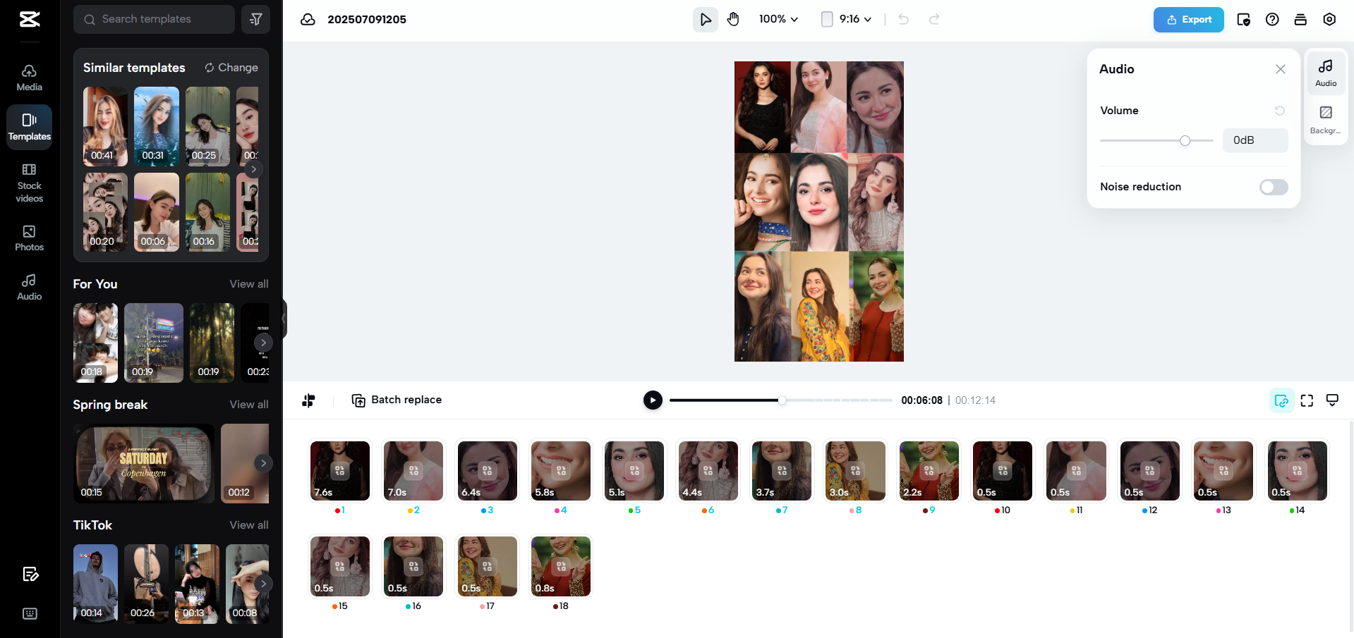 Interface of CapCut Web - a perfect tool to make video collage