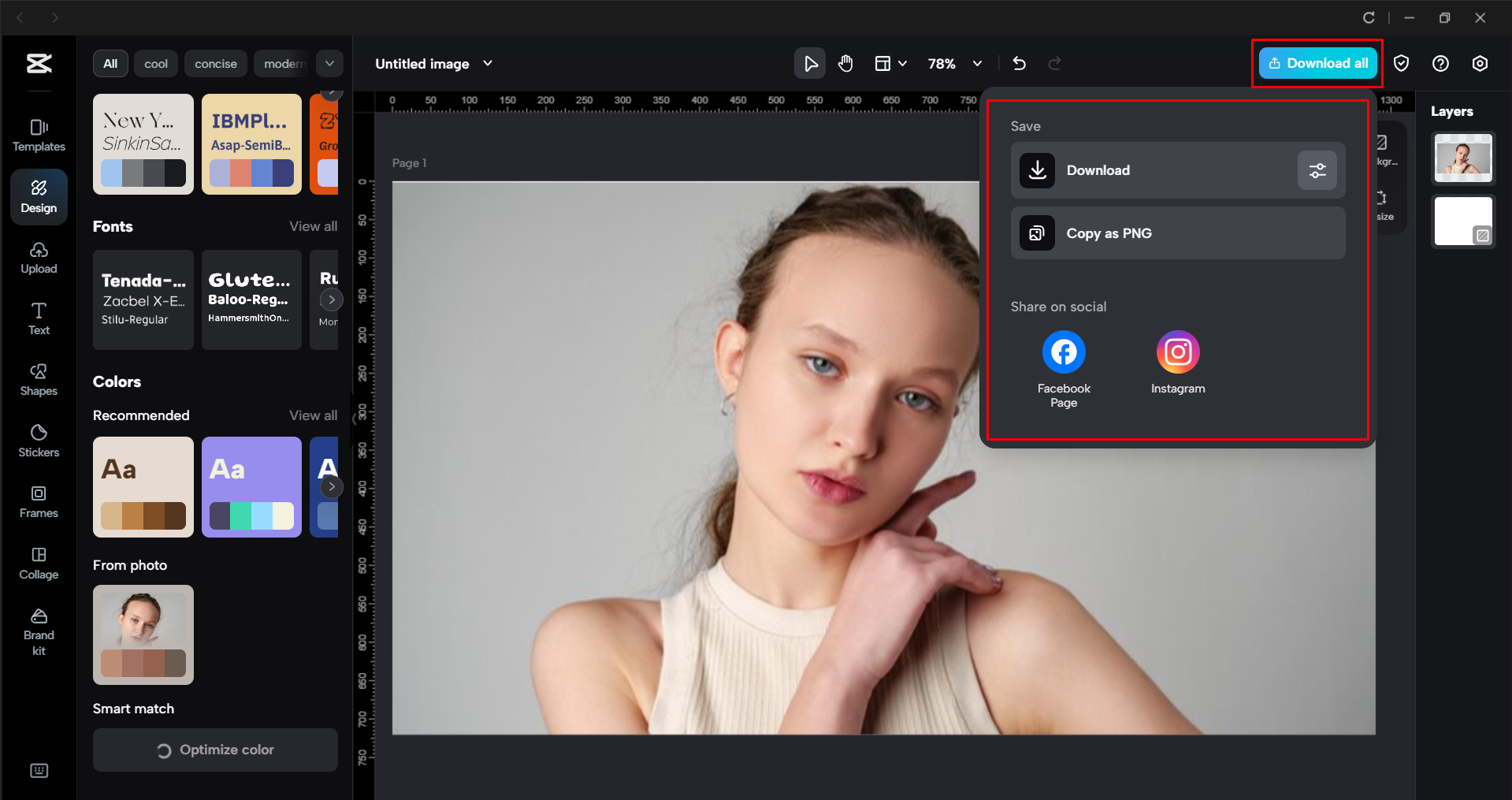 Downloading the image from the CapCut desktop video editor