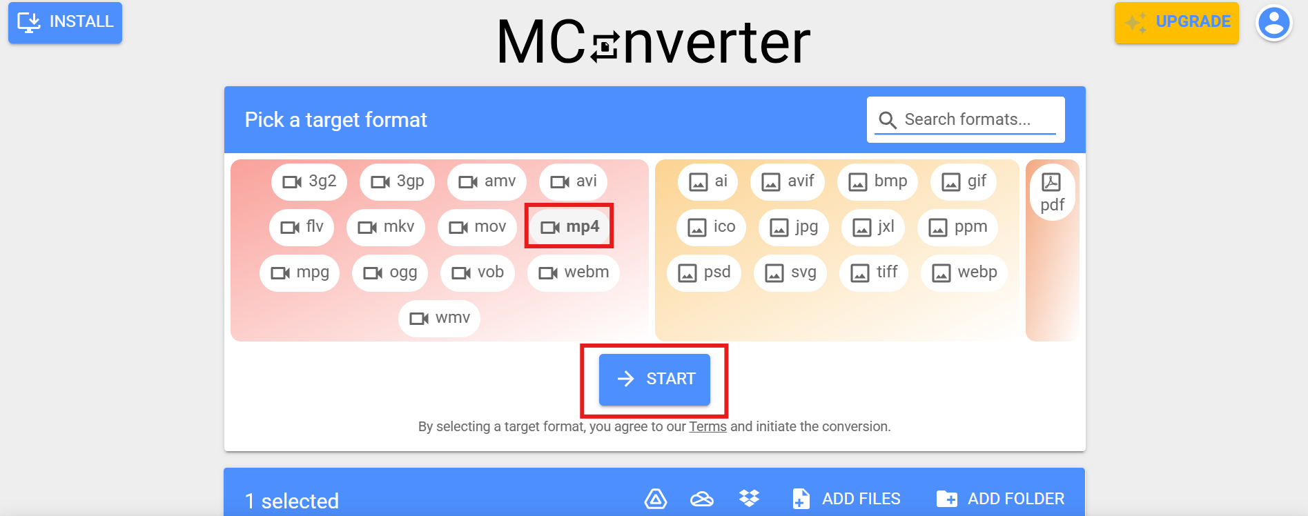 Click on MP4 to convert PNG to video online