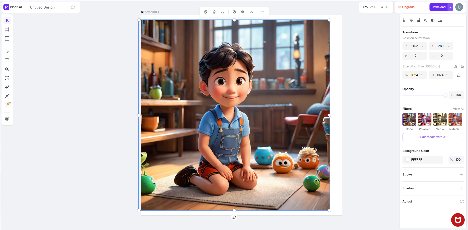 Interfaz de Phot.AI: una herramienta gratuita para crear diseños de carteles con IA.