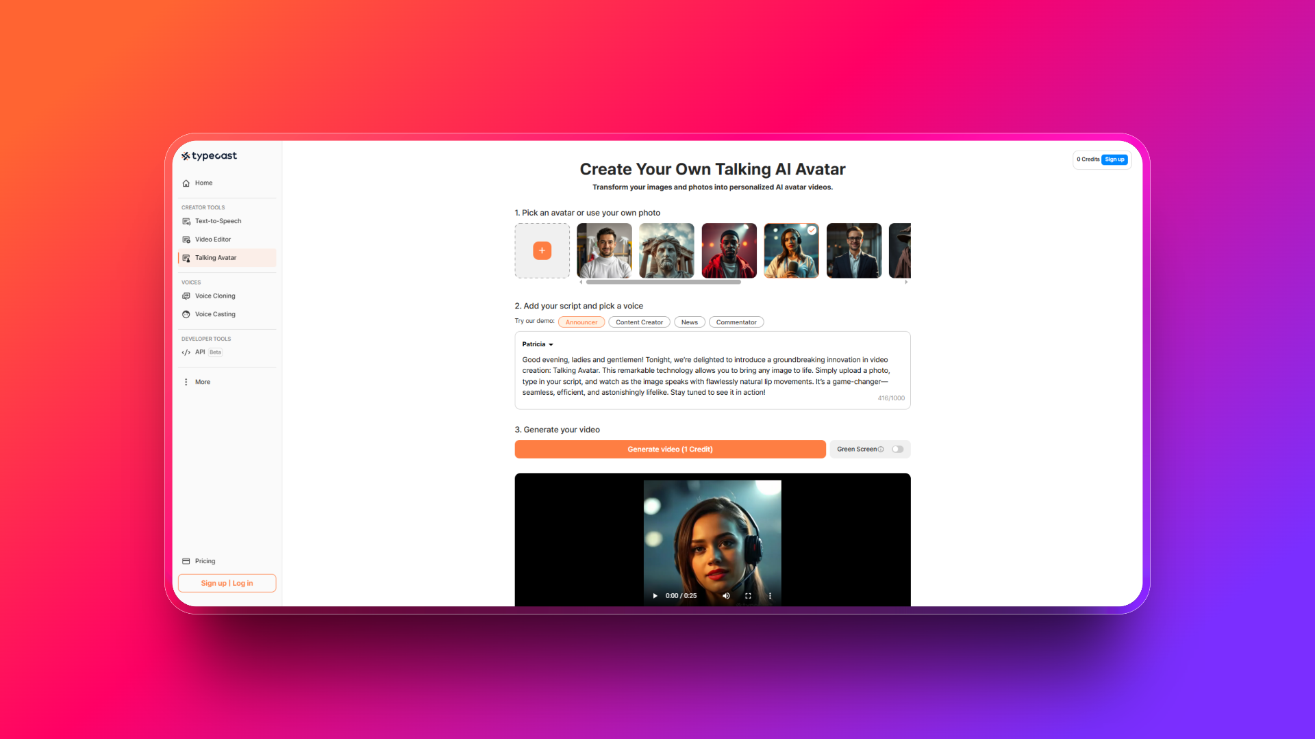 AI talking avatar by Typecast