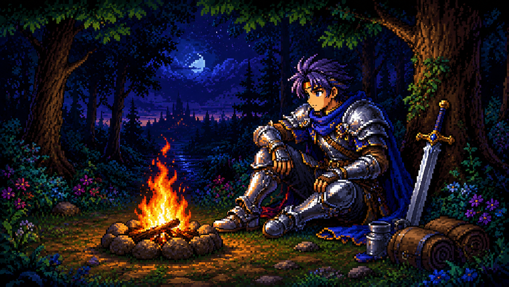 Retro 16-bit pixel art anime
