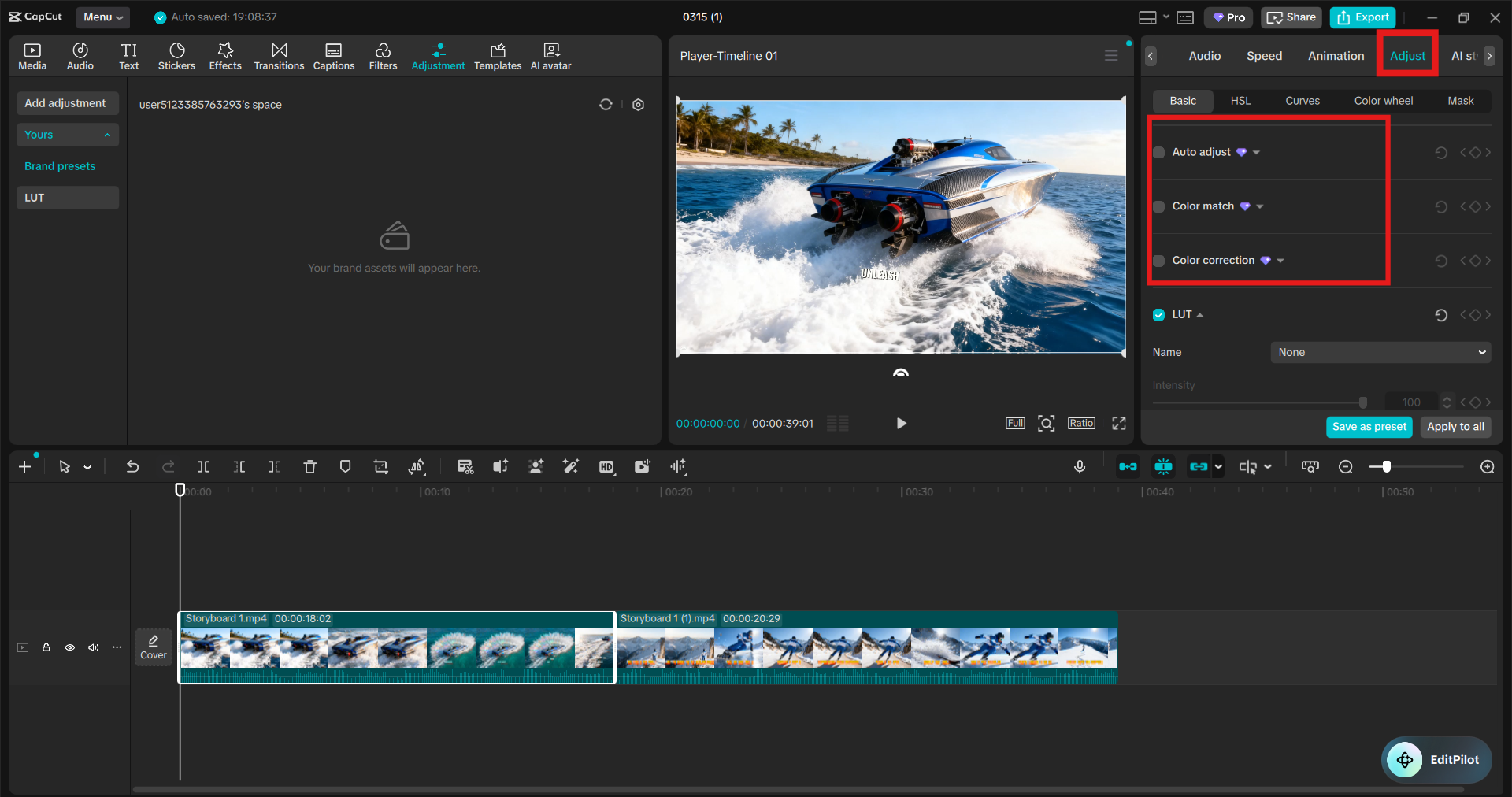 Adjust colors by CapCut AI