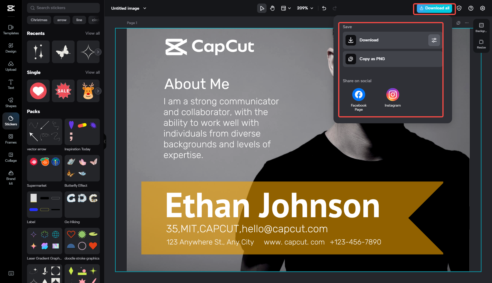 Exporting the ID card in CapCut