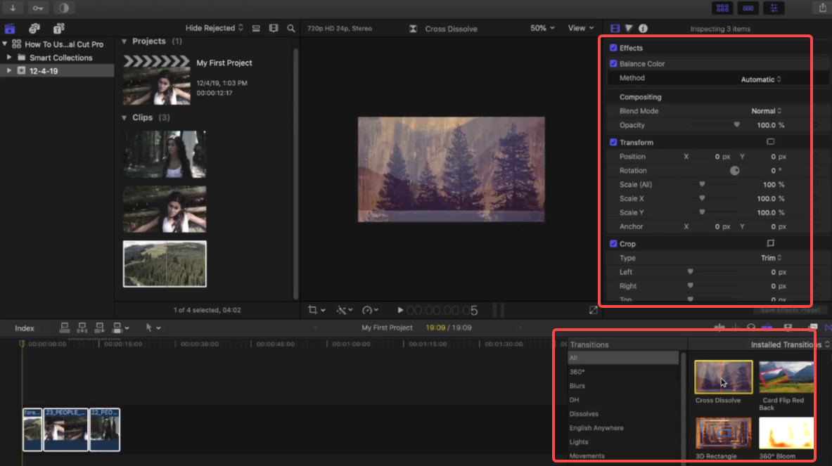 Tillämpa övergångar och effekter på videon