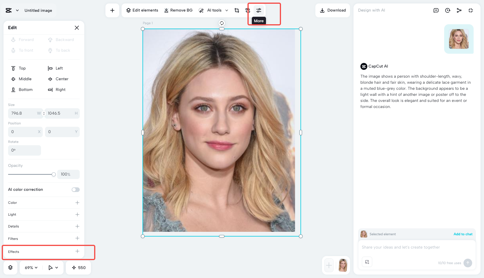 Accessing the "Effects" option in CapCut
