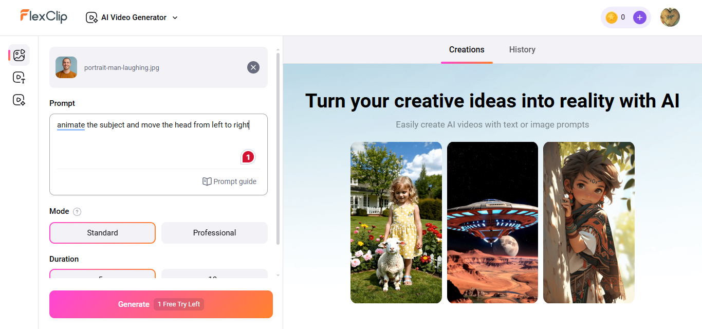 FlexClip living portrait maker