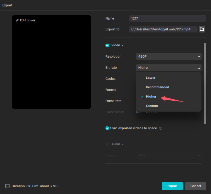 Tingkatkan kualitas video dalam pengaturan ekspor