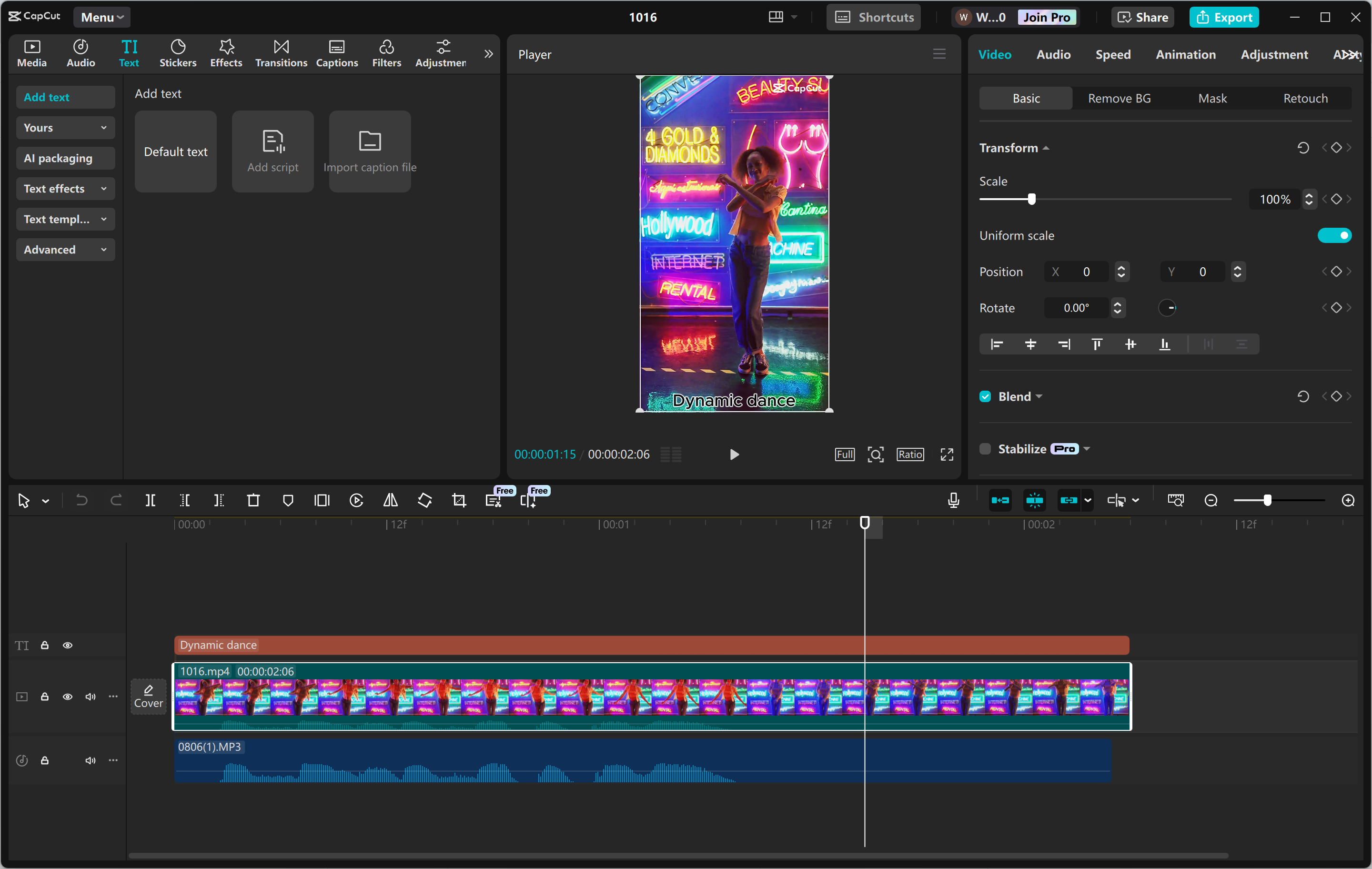 Interface of the CapCut desktop video editor