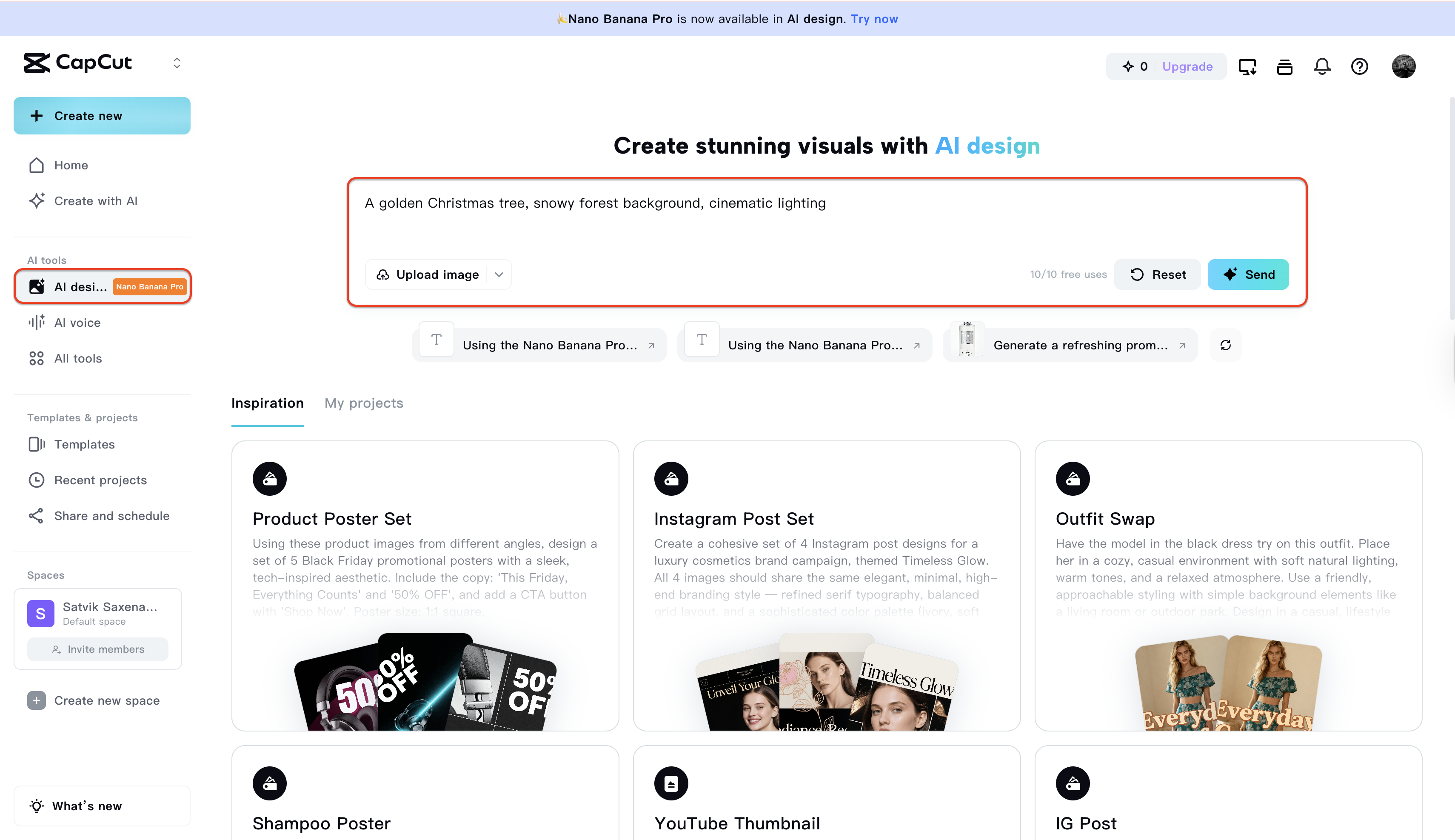 Accessing CapCut's AI design tool to generate a Christmas tree