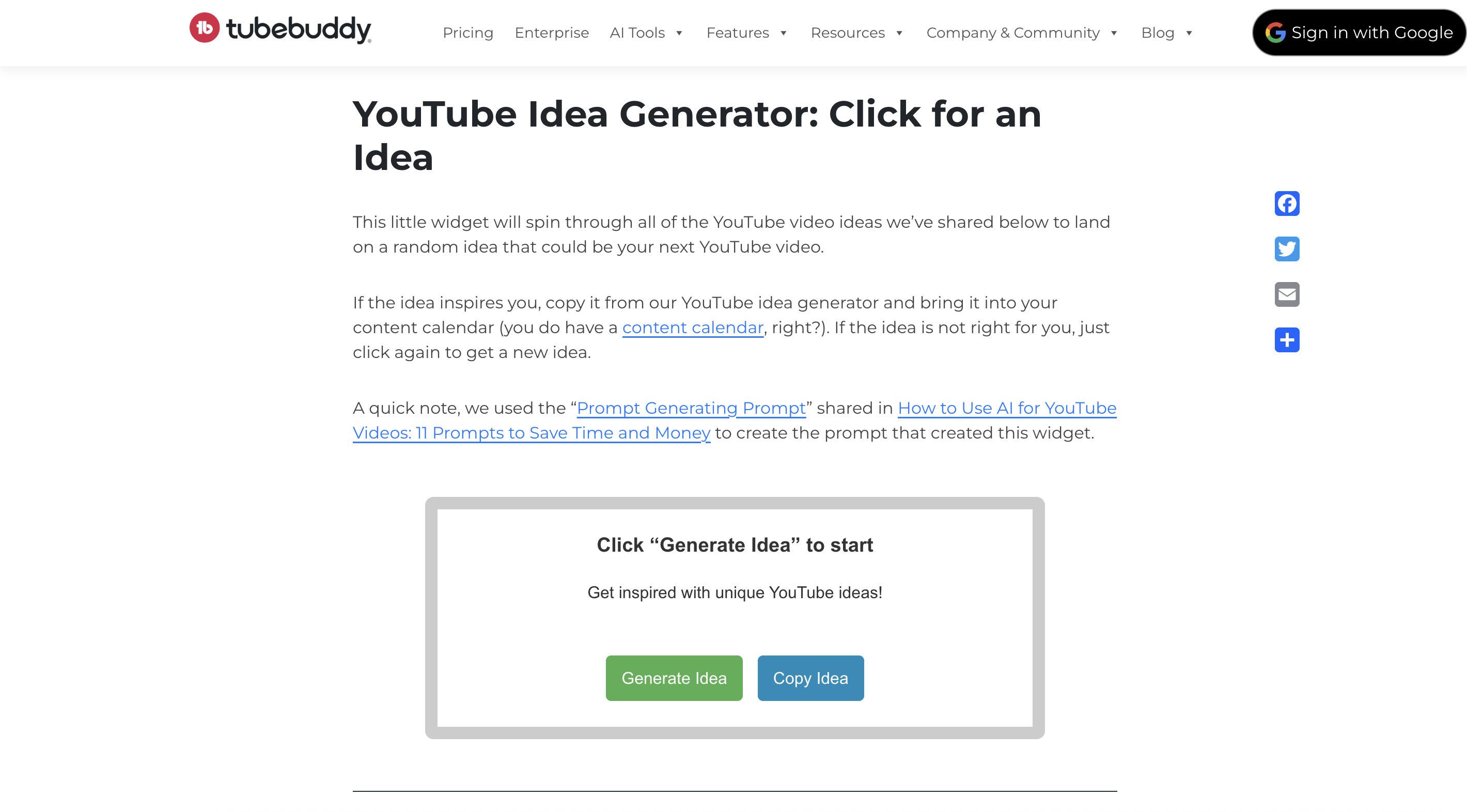Generator de idei pentru videoclipuri YouTube TubeBuddy