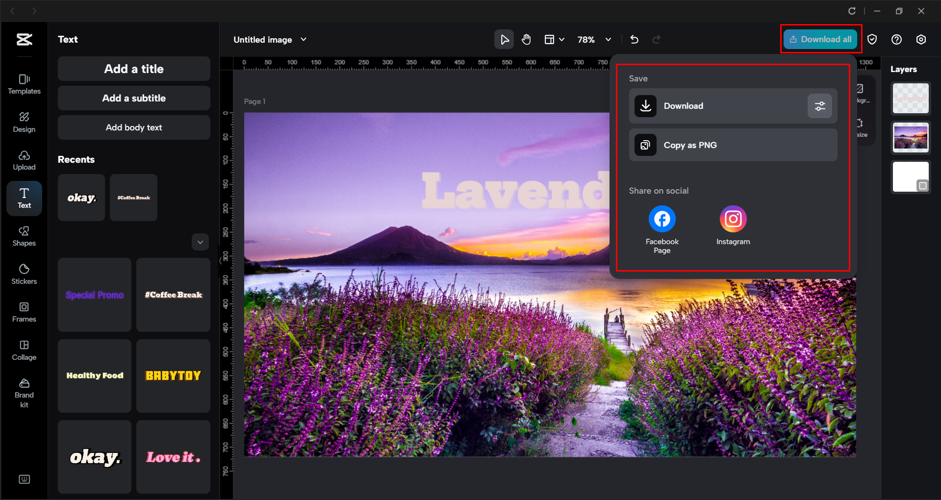 Downloading the image from the CapCut desktop video editor