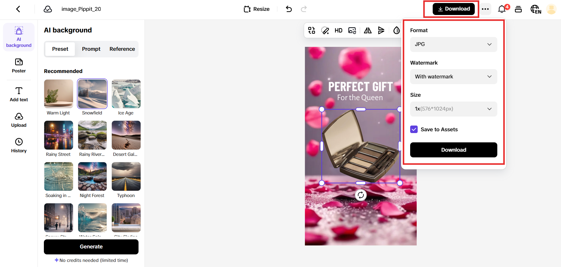 Export the image on Pippit