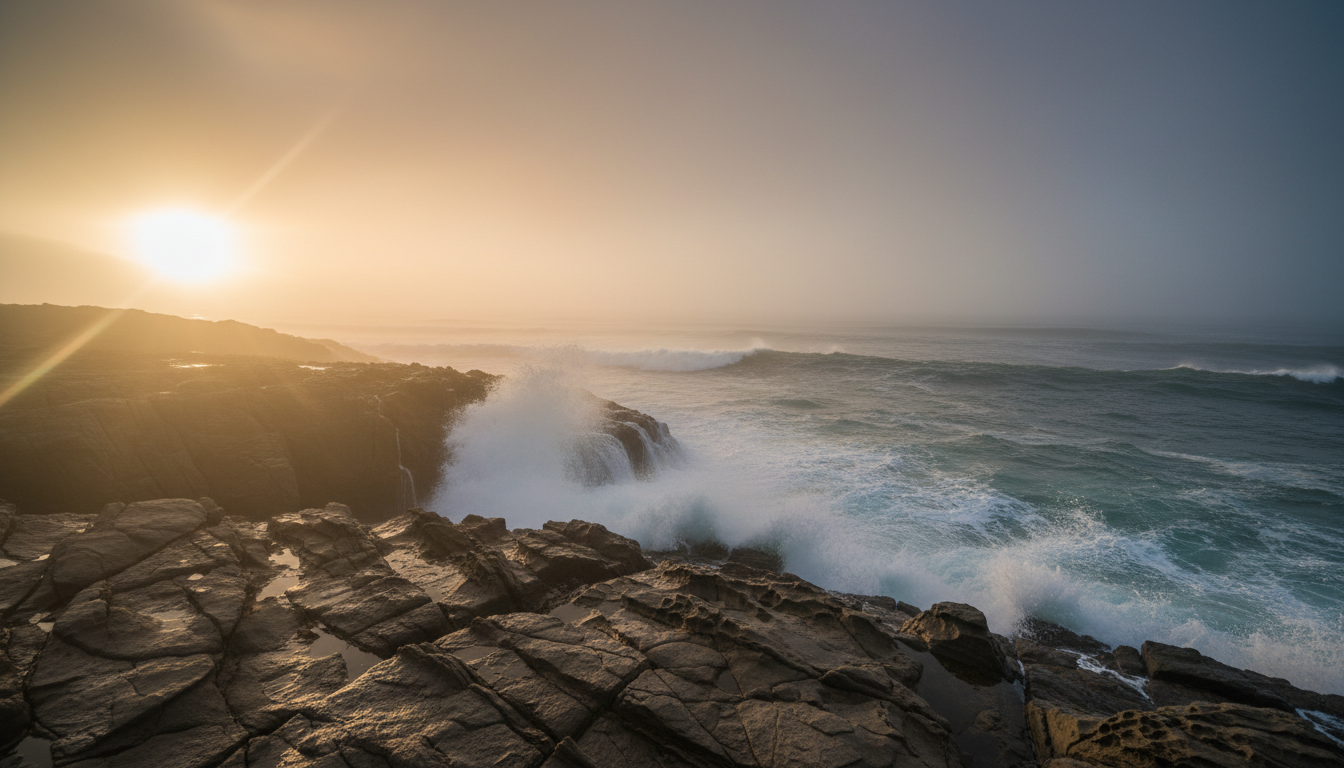 Golden hour coastal cliff scene