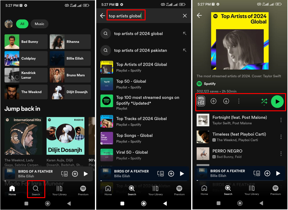 Image showing how to access the top 200 artists on Spotify on mobile