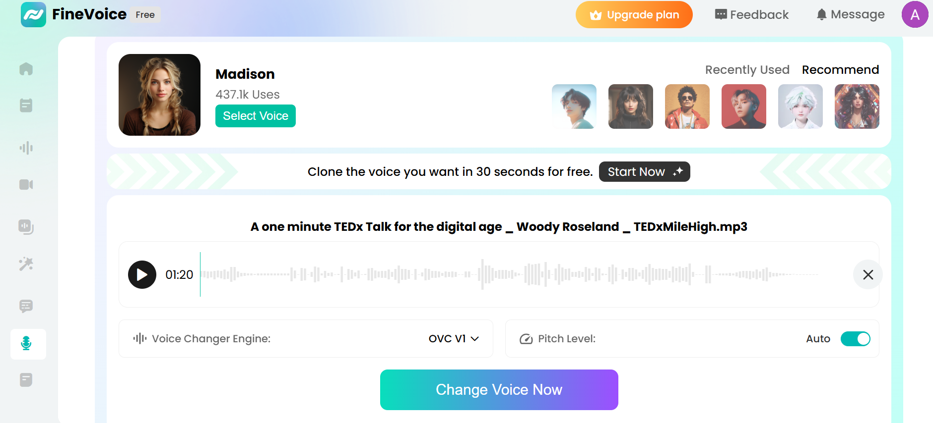 Finevoice's AI voice changer