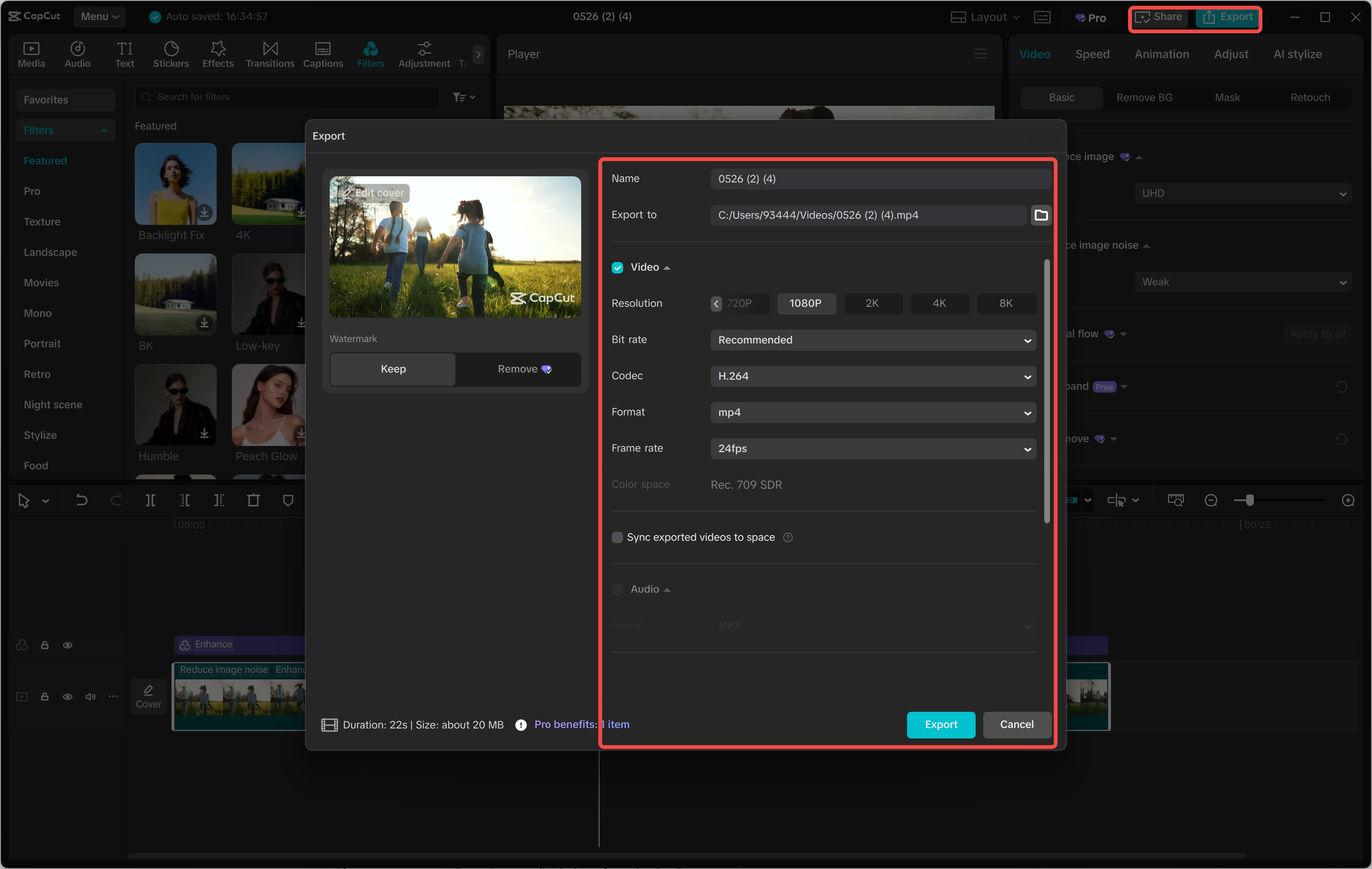 Exporting an edited photo from the CapCut desktop video editor