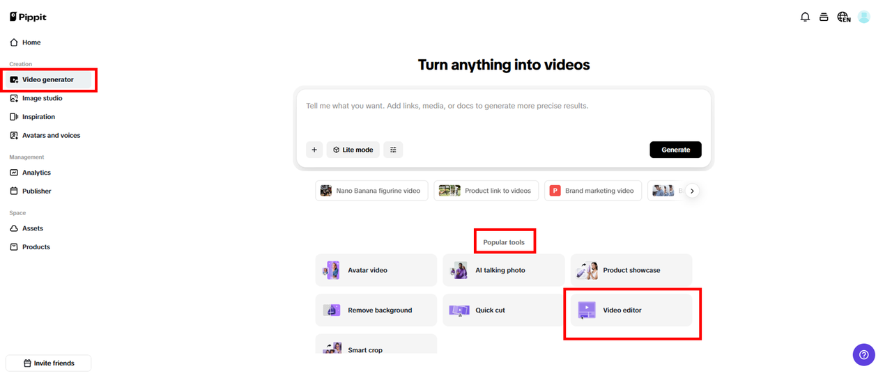 Abra o Editor de vídeo