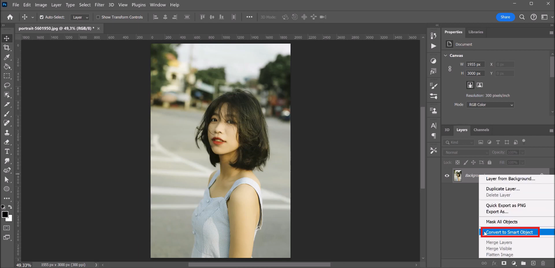 Upload an image and convert it into a smart object