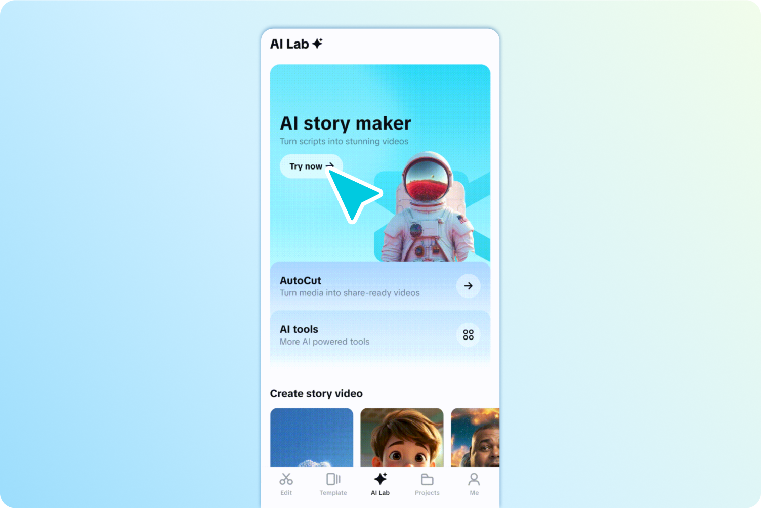 Выберите "AI story maker"