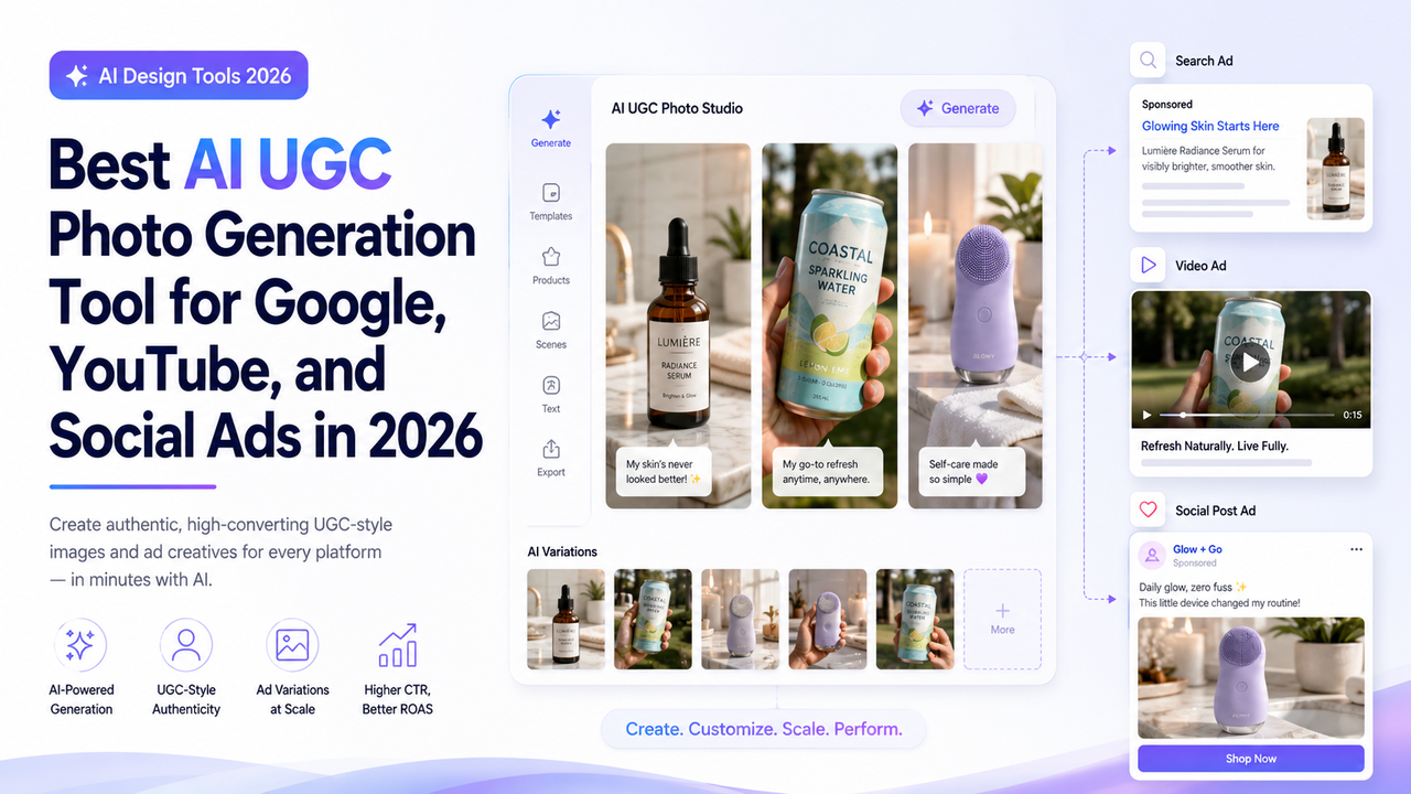 Công cụ tạo ảnh AI UGC tốt nhất cho quảng cáo Google, YouTube và xã hội năm 2026