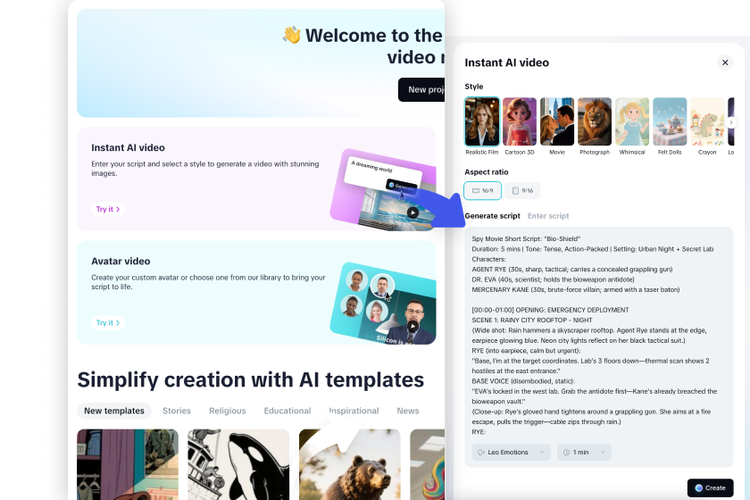  เปลี่ยนสคริปต์ของคุณให้เป็นวิดีโอ AI ในโรงภาพยนตร์ด้วยการพากย์เสียง