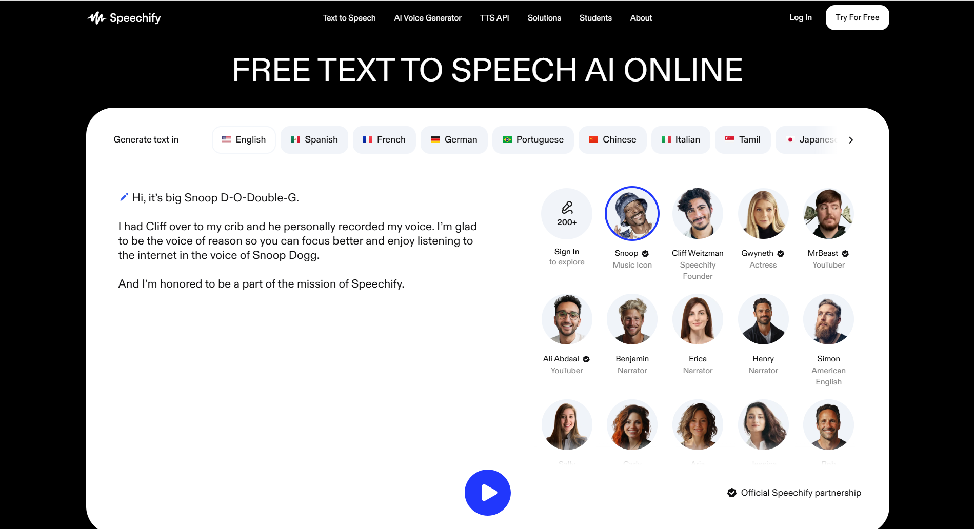 Speechify's interface