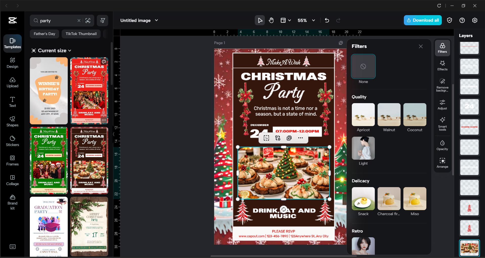 Interface of the CapCut desktop video editor - an easy way to edit party flyer templates