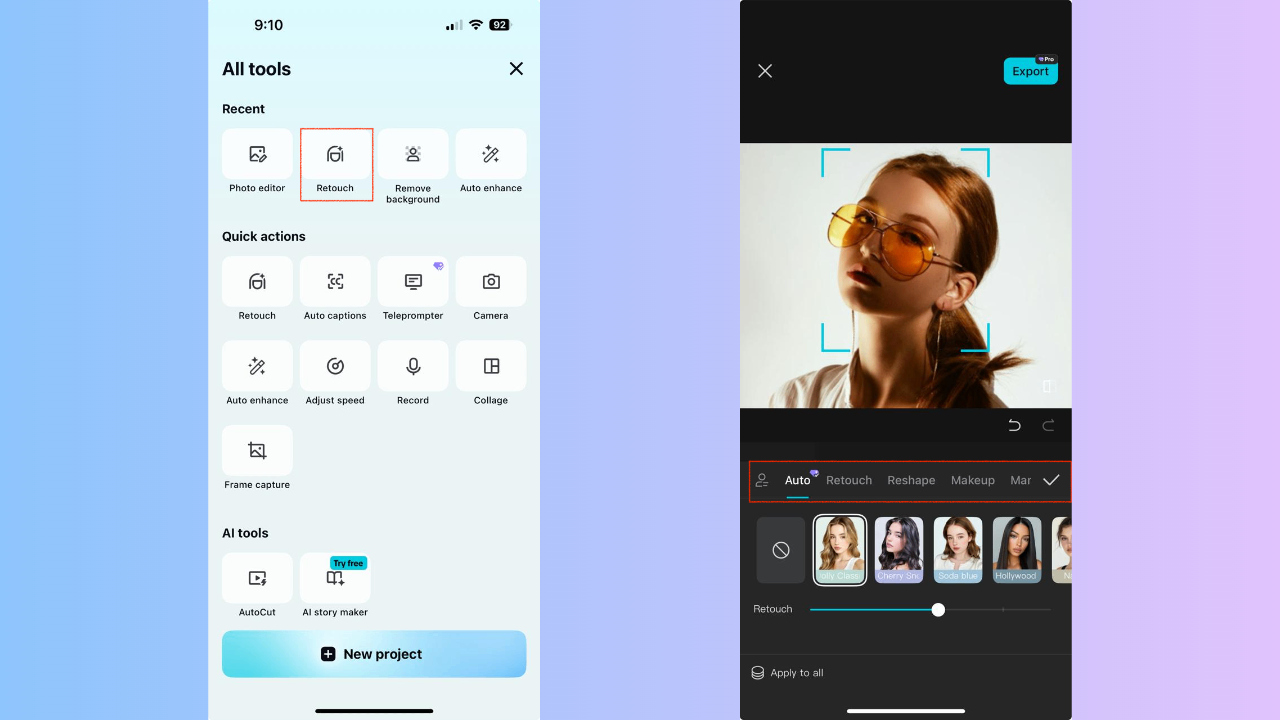 Retouch & auto enhance