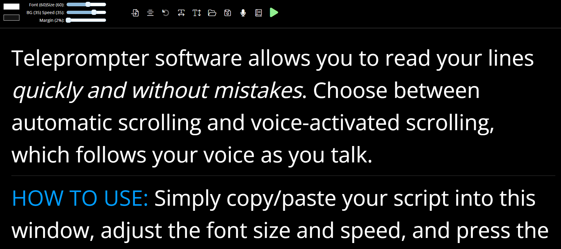 Teleprompter Mirror interface