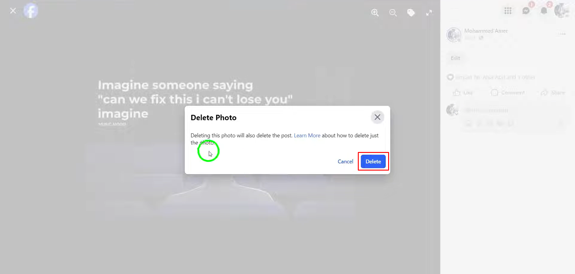 Showing how to remove the cover photo on Facebook